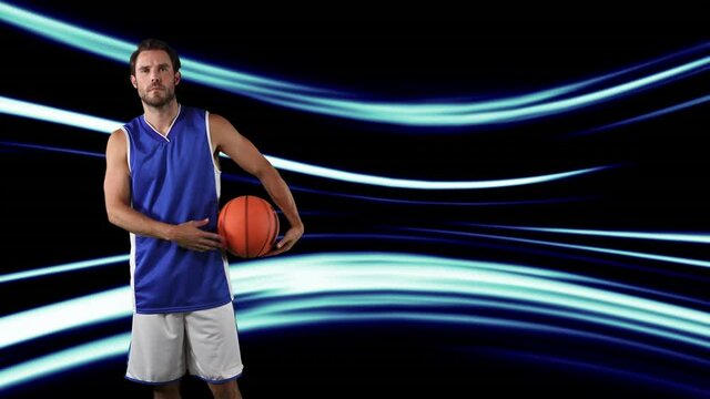 Animation of basketball player holding ball over light trails