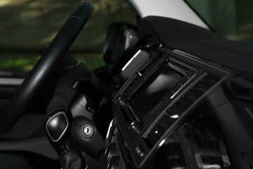 Fototapeta premium View of dashboard with navigation system in modern car