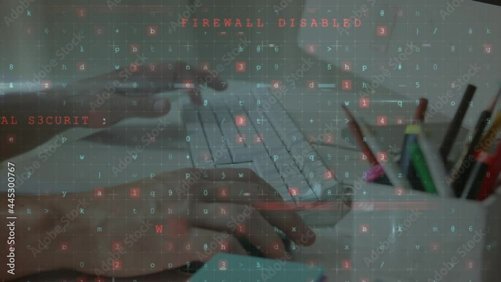 Poster animation of cyber attack warning over man using computer