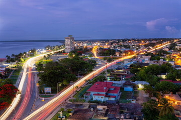 Aerial view of Matanzas city in Cuba at evening