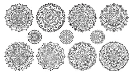 Set of Mandalas coloring book for spiritual mindful art therapy and vector design decoration