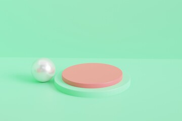 Product display podium with pink green abstract background. 3D rendering