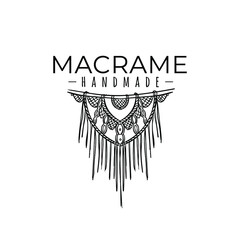 Bohemian Macrame Knot Wall Hanging Drawing Vector Logo Illustration Template Icon Design - obrazy, fototapety, plakaty