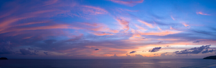 ..aerial panorama view reflection of sweet cloud on the wet sand beach. .Sea waves seamless loop on the wet Phuket sand beach. .Gradient color. Sky texture, abstract nature background