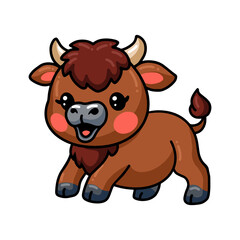 Cute baby bison cartoon posing