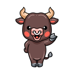 Cute baby bull cartoon presenting