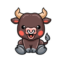 Cute baby bull cartoon sitting