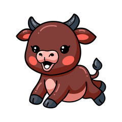 Cute baby buffalo cartoon running