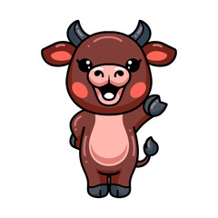 Cute baby buffalo cartoon waving hand