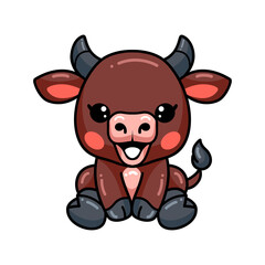 Cute baby buffalo cartoon sitting