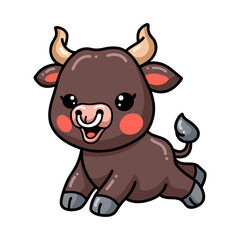 Fototapeta na wymiar Cute baby bull cartoon running