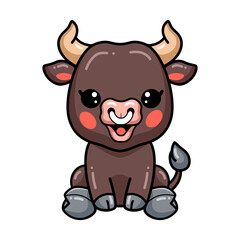Cute baby bull cartoon sitting