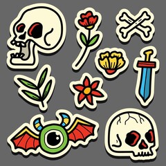 doodle kawaii skull cartoon sticker for logos, patches, icons, wallpapers, symbols and more