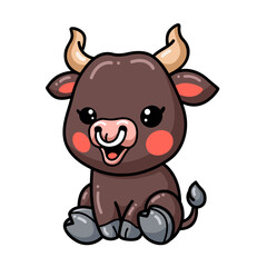 Cute baby bull cartoon sitting