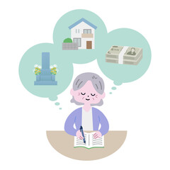 終活ノートを書くシニア女性B