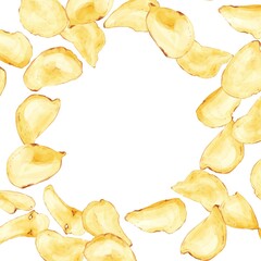 Naklejka premium 手描き水彩のポテトチップスの囲み正方形フレーム