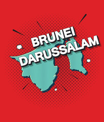 Pop art map of brunei Darussalam