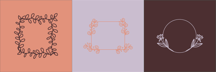 various geometric floral and laurel frame set for wedding invitation