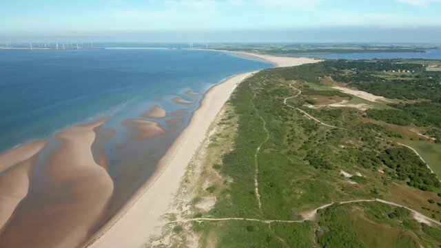 Panorama Of The Vrouwenpolder Public Beach At The Dutch Province Of Zeeland. aerial