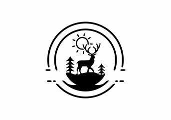 Black line art circle of deer illustration
