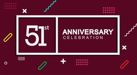 51st years anniversary celebration white square style isolated on dark purple with colorful memphis pattern background, design for anniversary celebration.