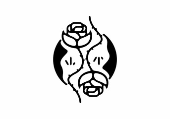 Black line art of rose in circle