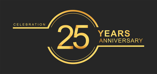 25th years anniversary golden and silver color with circle ring isolated on black background for anniversary celebration event - obrazy, fototapety, plakaty