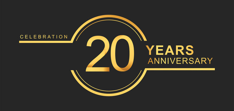 20th years anniversary golden and silver color with circle ring isolated on black background for anniversary celebration event