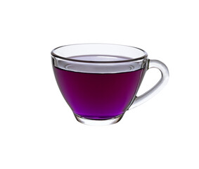 Butterfly pea or blue pea juice ice cool drink with lime  Isolated on white background.