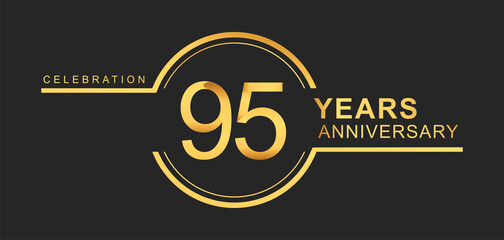 95th years anniversary golden and silver color with circle ring isolated on black background for anniversary celebration event