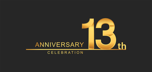 13th years anniversary celebration with elegant golden color isolated on black background, design for anniversary celebration.