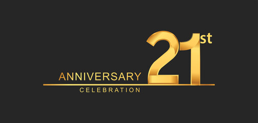 21st years anniversary celebration with elegant golden color isolated on black background, design for anniversary celebration.