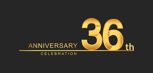 36th years anniversary celebration with elegant golden color isolated on black background, design for anniversary celebration.