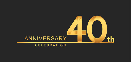 40th years anniversary celebration with elegant golden color isolated on black background, design for anniversary celebration.