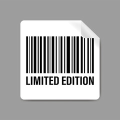 Limited edition label with barcode. Promotion campaign. Monochromatic design. Price tag template for web advertisement.