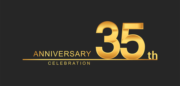 35th years anniversary celebration with elegant golden color isolated on black background, design for anniversary celebration.