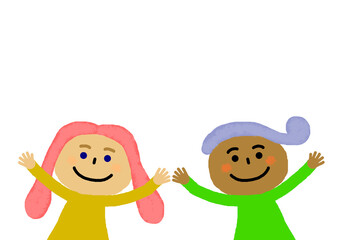 黒人と白人の手描き人物イラスト