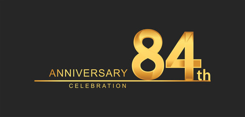 84th years anniversary celebration with elegant golden color isolated on black background, design for anniversary celebration.