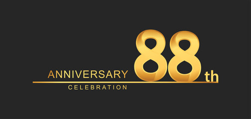 88th years anniversary celebration with elegant golden color isolated on black background, design for anniversary celebration.