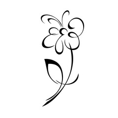 ornament 1862. stylized flower on a stem with one leaf in black lines on a white background