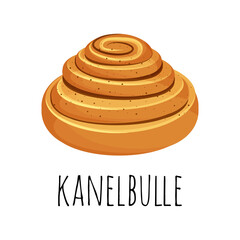 Kanelbulle - Swedish cinnamon roll. Sweet bun popular in Sweden. Vector illustration in the cartoon style.
