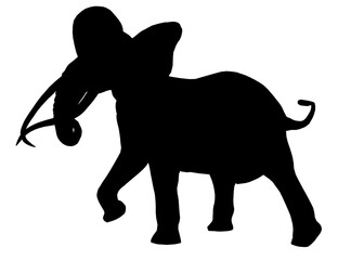 Silhouette of a walking elephant isolated on a white background. Vector illustration