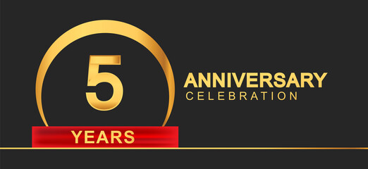 5th years anniversary celebration with elegant golden color and ring, red ribbon for anniversary celebration