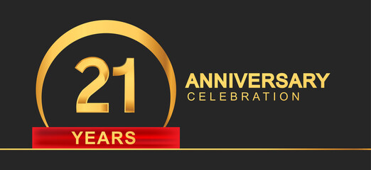 21st years anniversary celebration with elegant golden color and ring, red ribbon for anniversary celebration