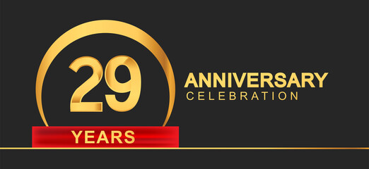 29th years anniversary celebration with elegant golden color and ring, red ribbon for anniversary celebration