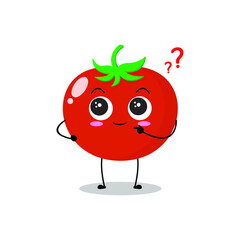 Vector illustration of red tomato character with cute expression, ask, curious, funny, tomato isolated on white background, simple minimal style, fresh fruit for mascot collection, emoticon