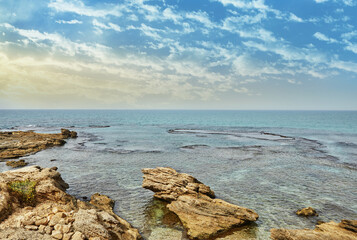 Fototapeta na wymiar View of the Mediterranean Sea in the seaside national park of Caesarea