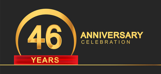 46th years anniversary celebration with elegant golden color and ring, red ribbon for anniversary celebration