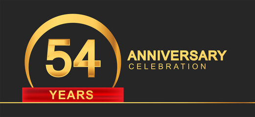 54th years anniversary celebration with elegant golden color and ring, red ribbon for anniversary celebration