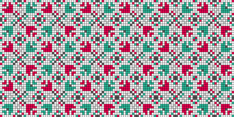 Fototapeta premium Pixel art. Organic motif, botanical motif background. Seamless pattern.Vector.ピクセルアートのスタイリッシュな有機的パターン